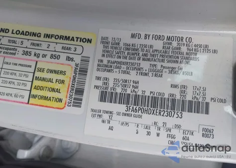 2014 Ford Fusion Se from USA, damaged, VIN 3FA6P0HDXER230753